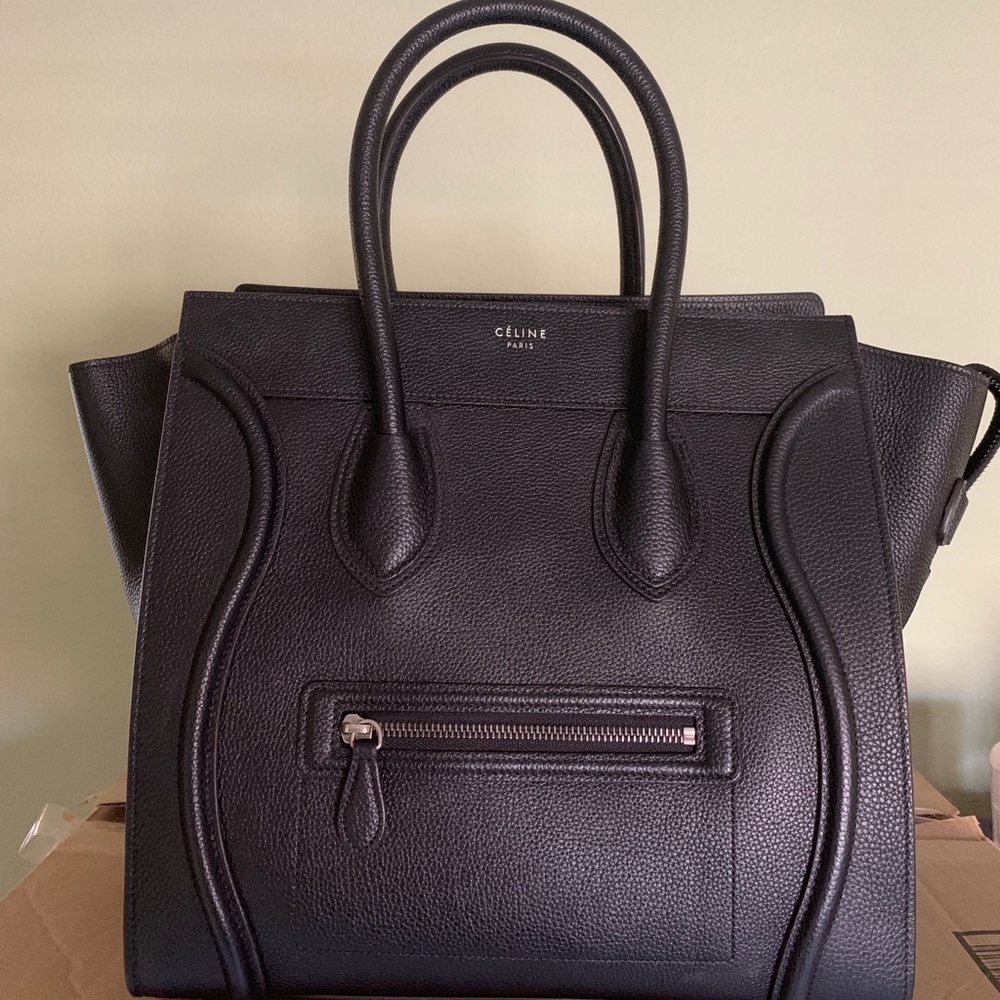 Celine black drummed micro luggage tote